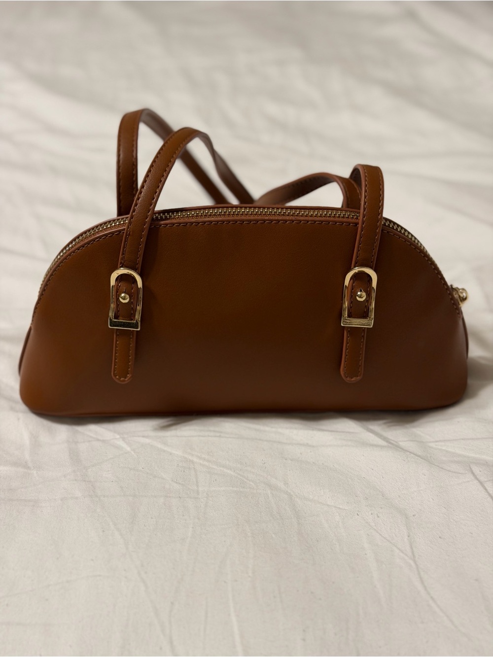 Madison West Tan Dome Shoulder Bag with Gold Hardware